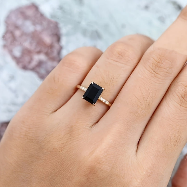 Minimalist Radiant Black Zirconia Ring