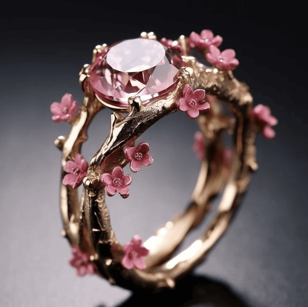 Elegant Crystal Pink Flower Ring