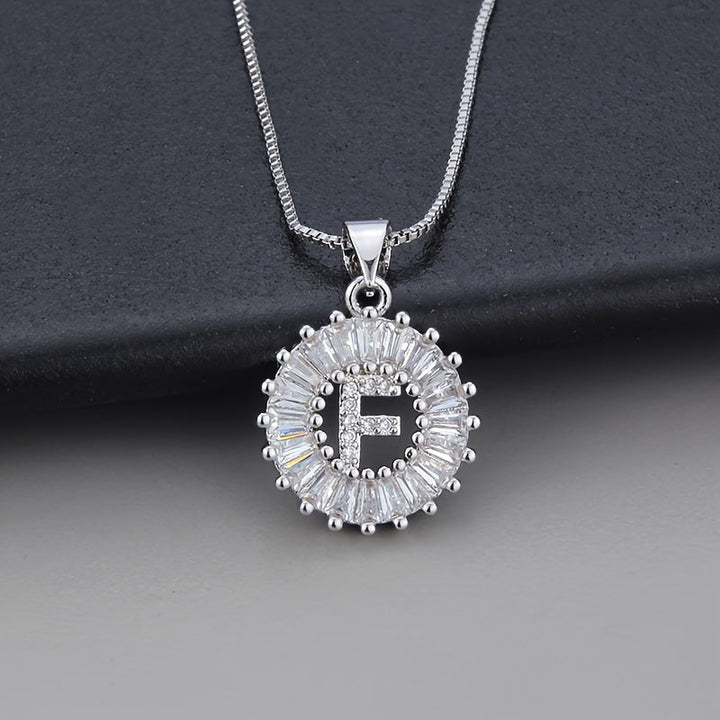 White Gold Initial Letter Zirconia Necklace