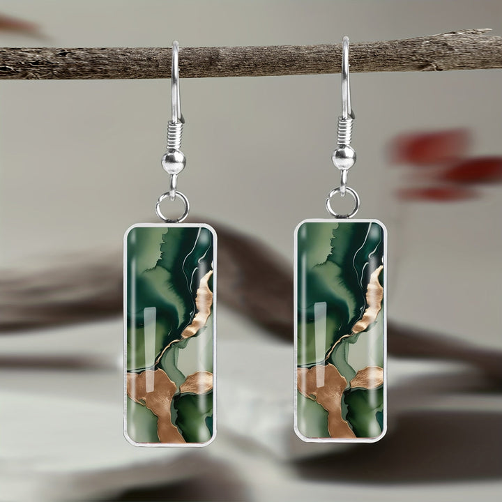 Minimalist Green Golden Abstract Earrings