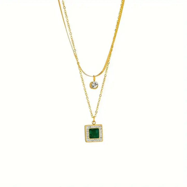 Emerald Layered Double Gold Necklace