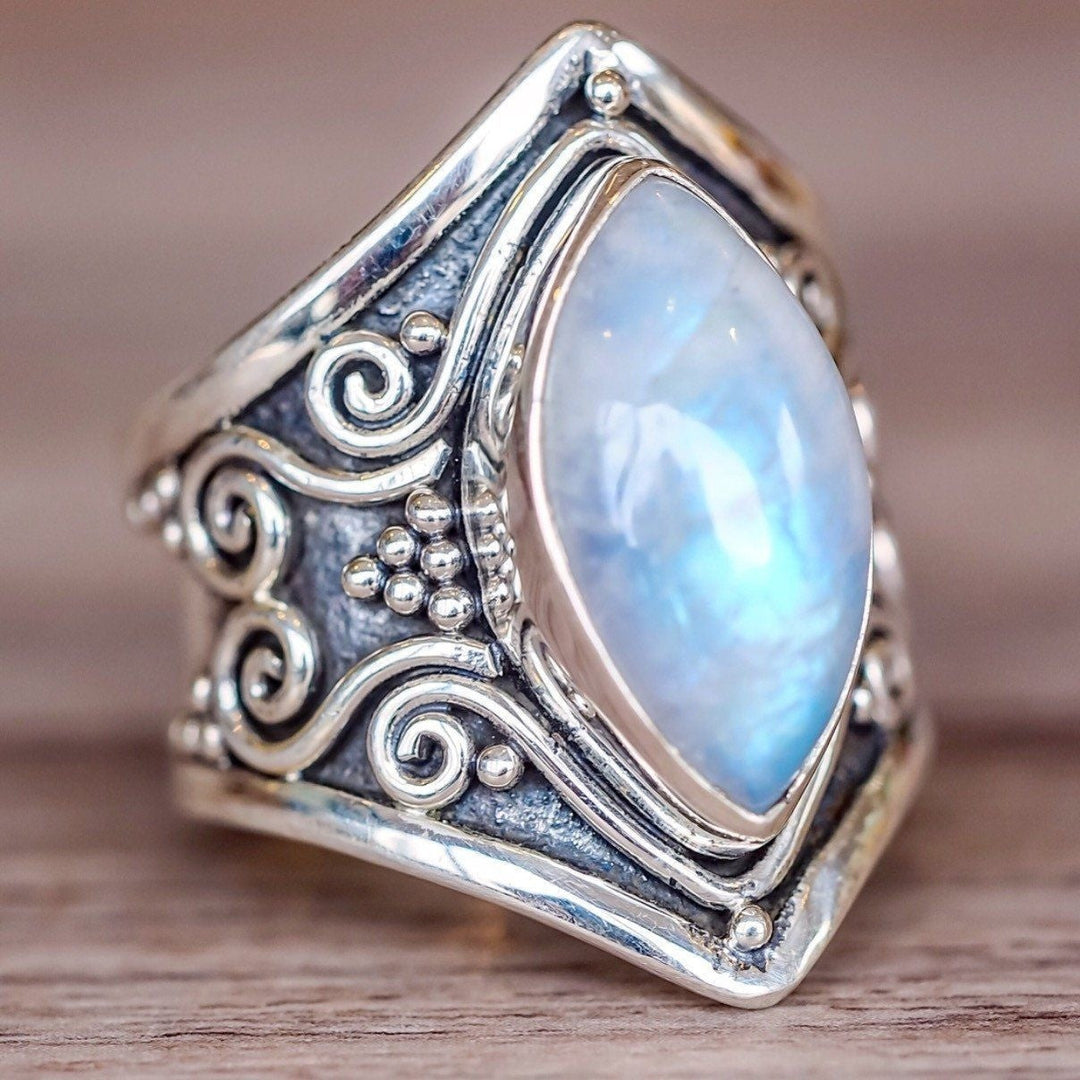 Ornate Marquise Moonstone Statement Ring