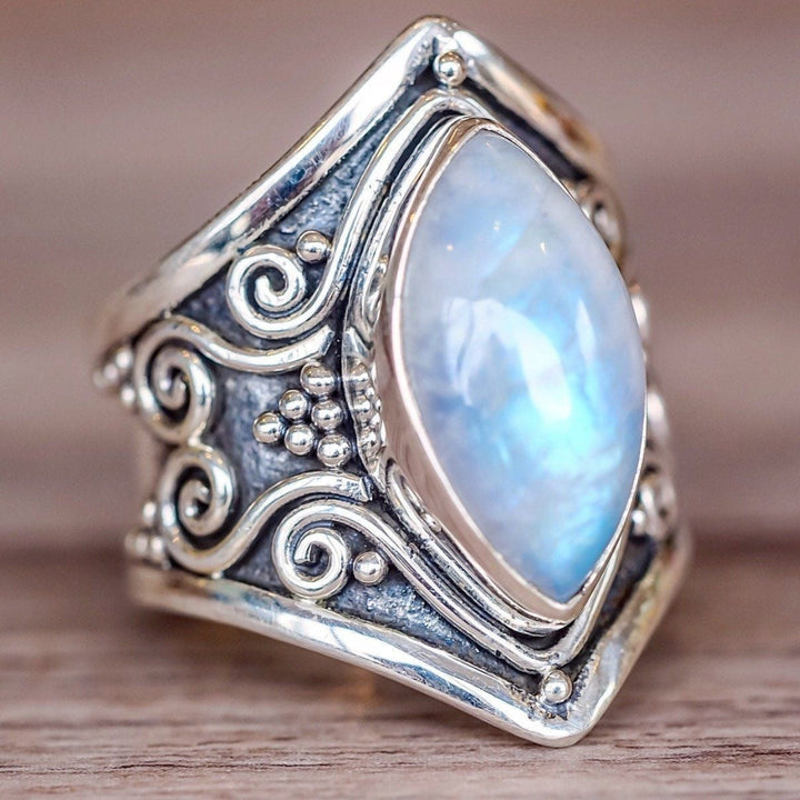 Ornate Marquise Moonstone Statement Ring