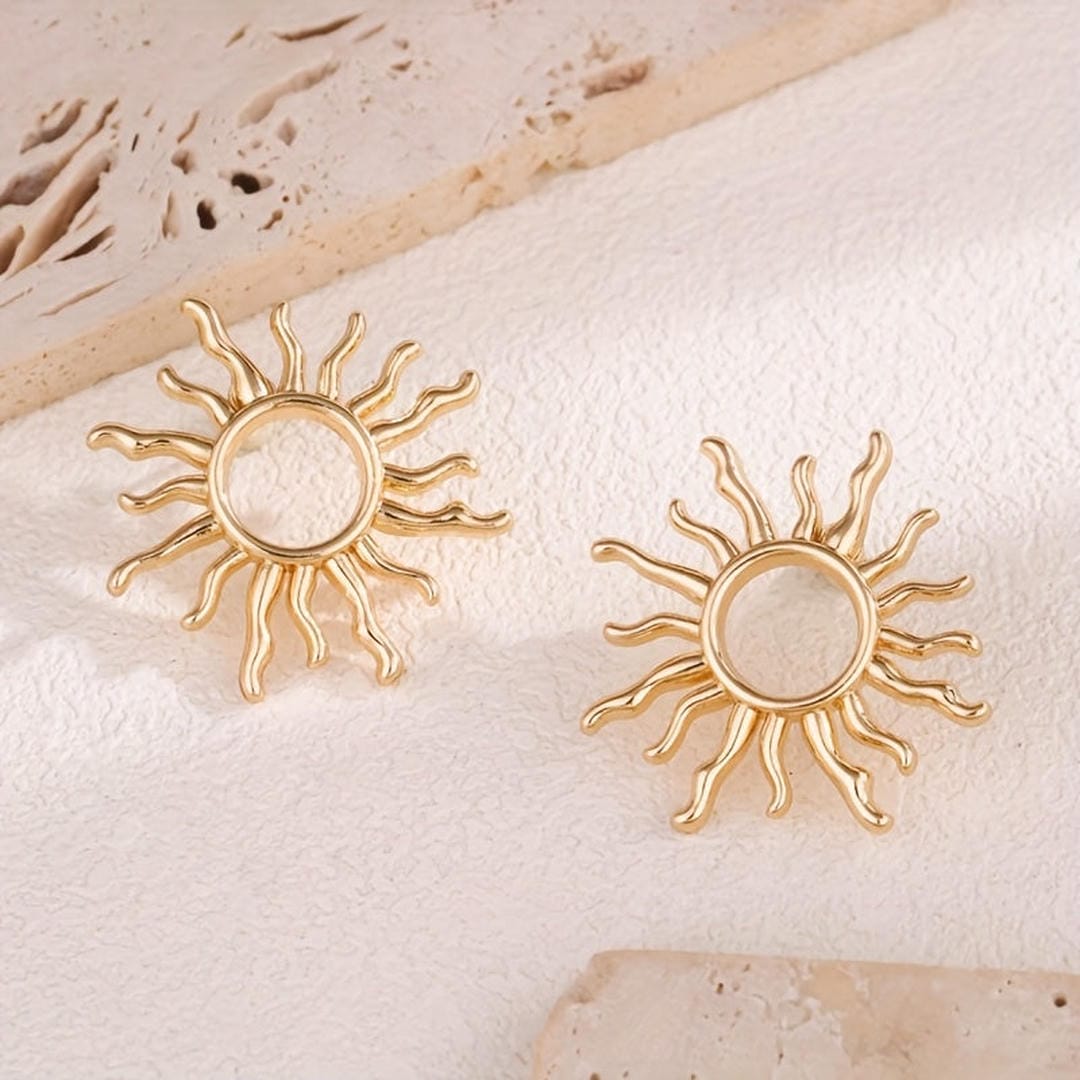 Classic Golden Sunburst Stud Earrings