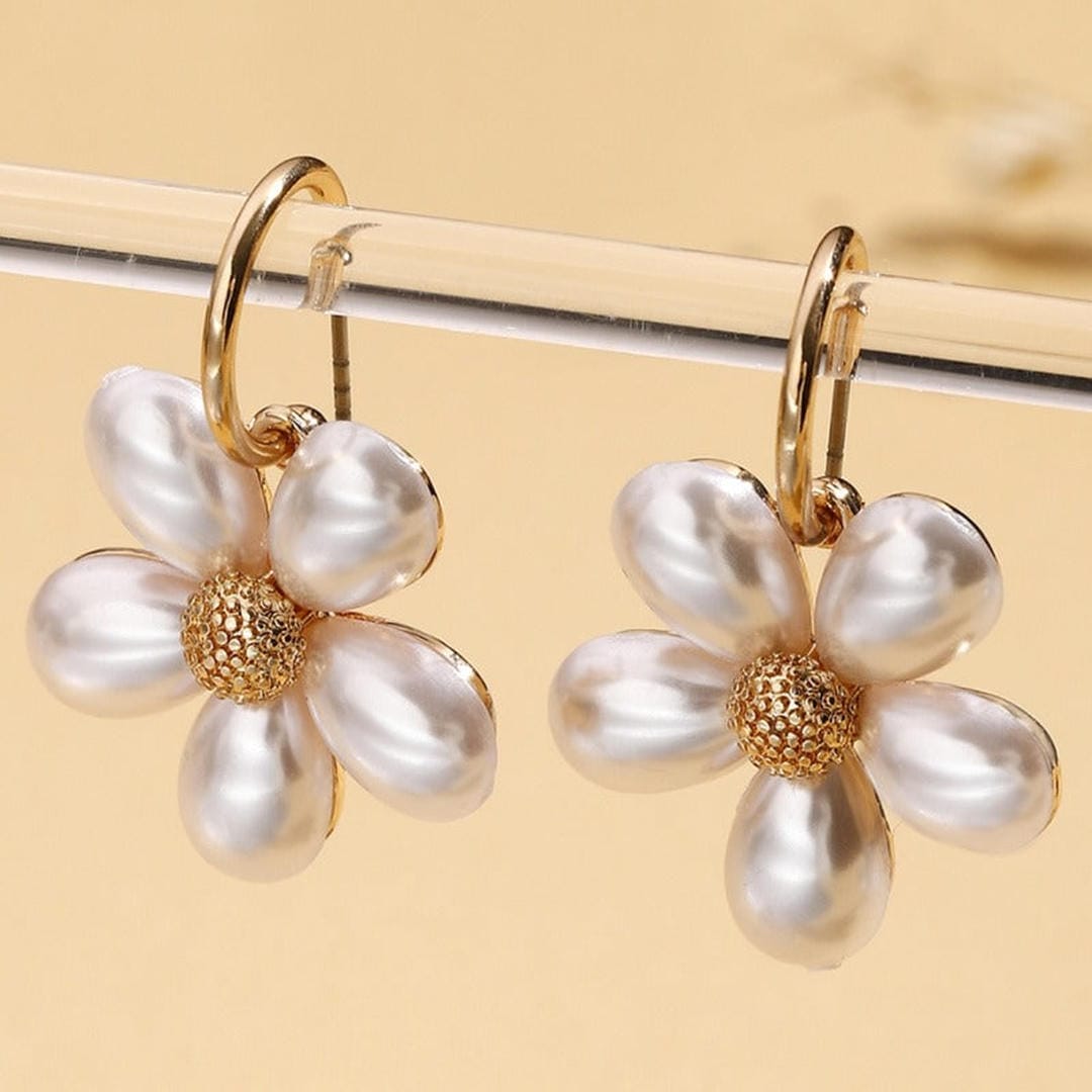 Pearl Petal Daisy Drop Earrings