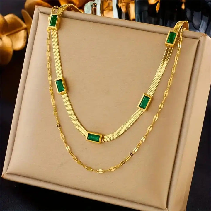 Gem Double Layer Retro Gold Necklace