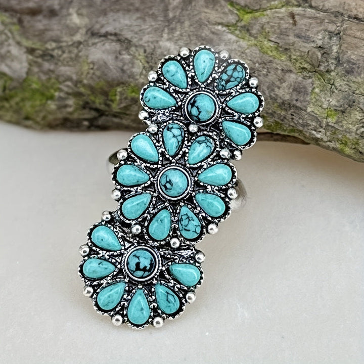 Turquoise Triple Flower Ring