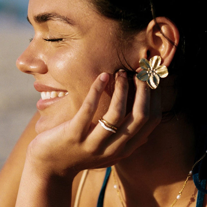 Bold Hibiscus Gold Earrings