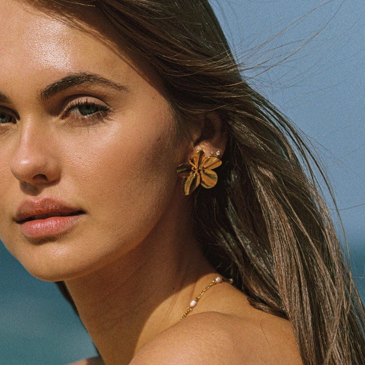 Bold Hibiscus Gold Earrings