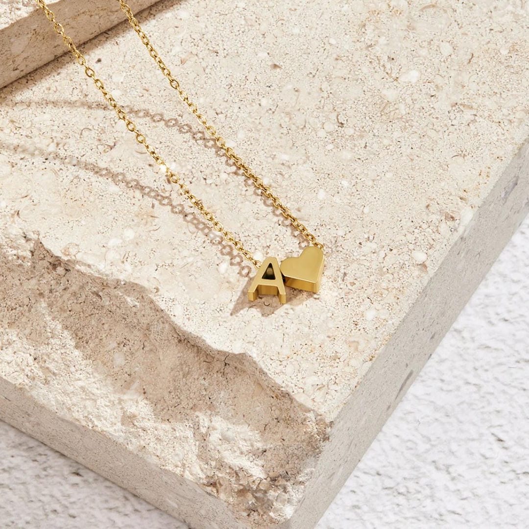 Personalized Gold Initial Heart Necklace
