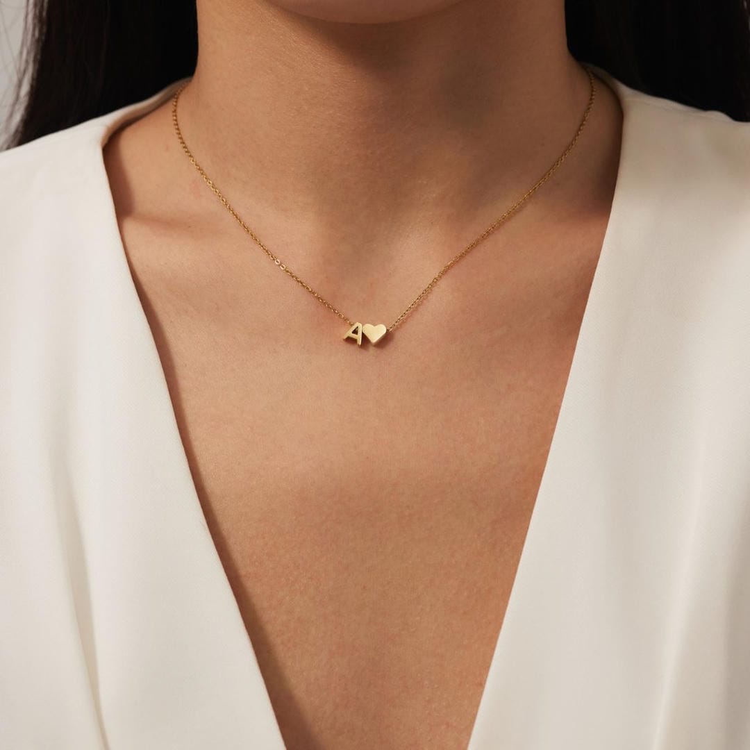 Personalized Gold Initial Heart Necklace