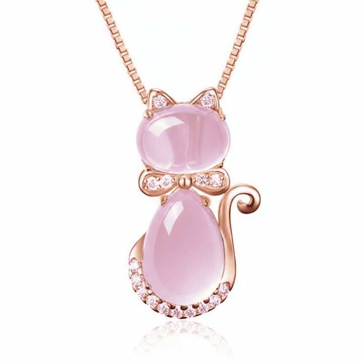 Lovely Pink Stone Cat Zircon Necklace