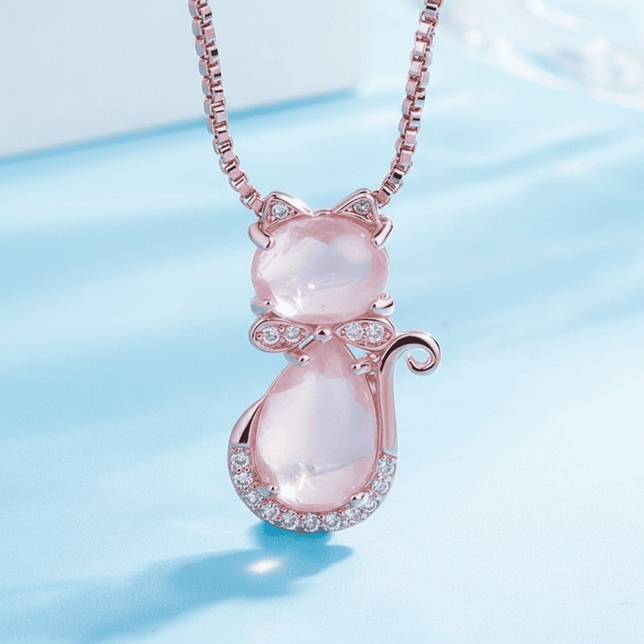 Lovely Pink Stone Cat Zircon Necklace