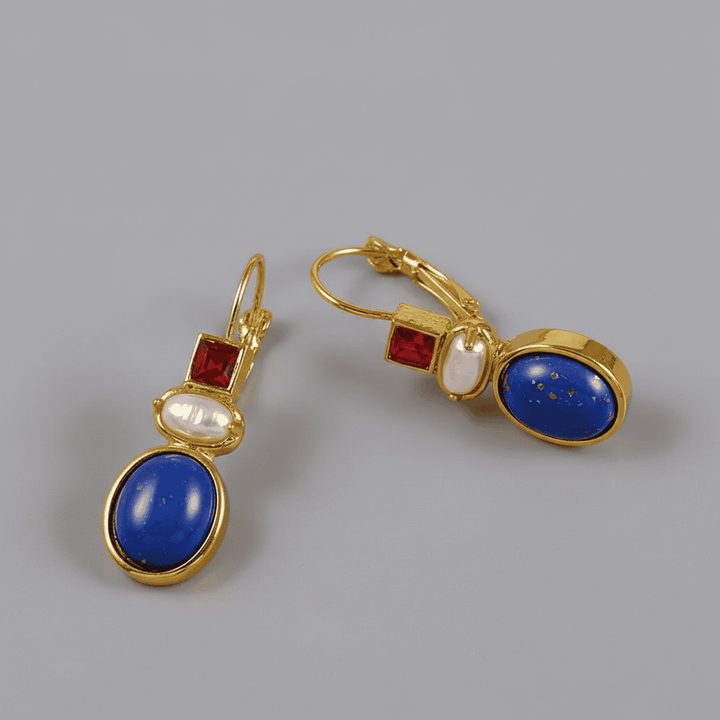 Gold Plated Lapis Dangle Earrings