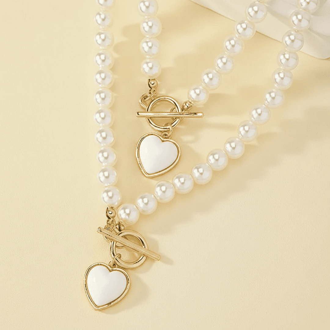 Beaded Heart Pendant &amp; Bracelet Set