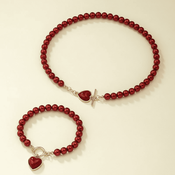 Beaded Heart Pendant &amp; Bracelet Set