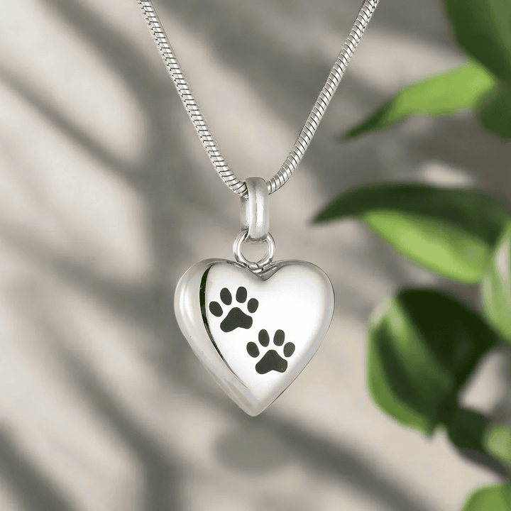 Pet Memorial Urn Necklace Heart-Shaped Pendant with Paw Engraving