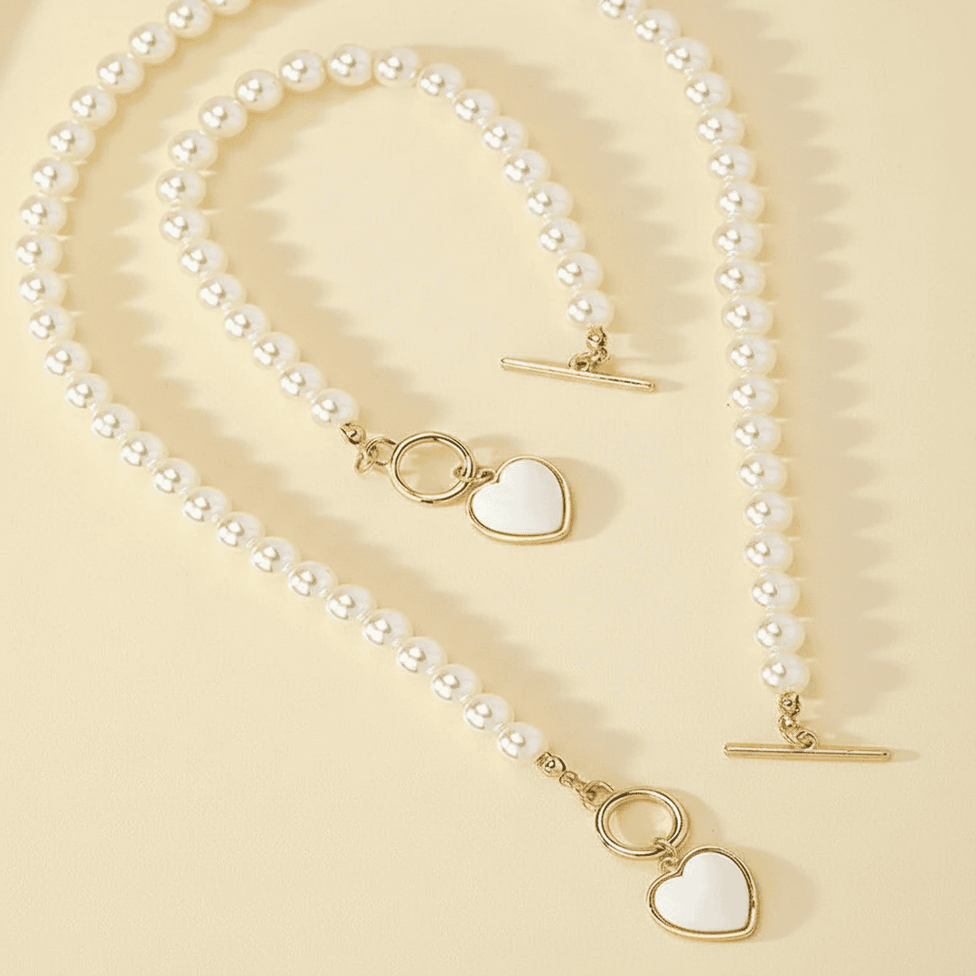 Beaded Heart Pendant &amp; Bracelet Set