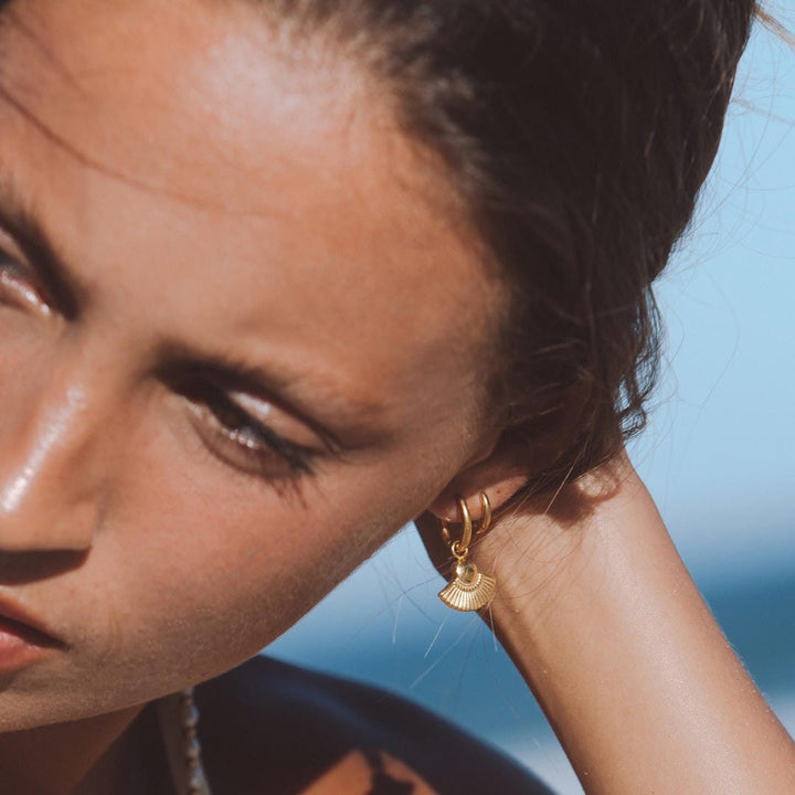 Golden Fan Drop Hoop Earrings