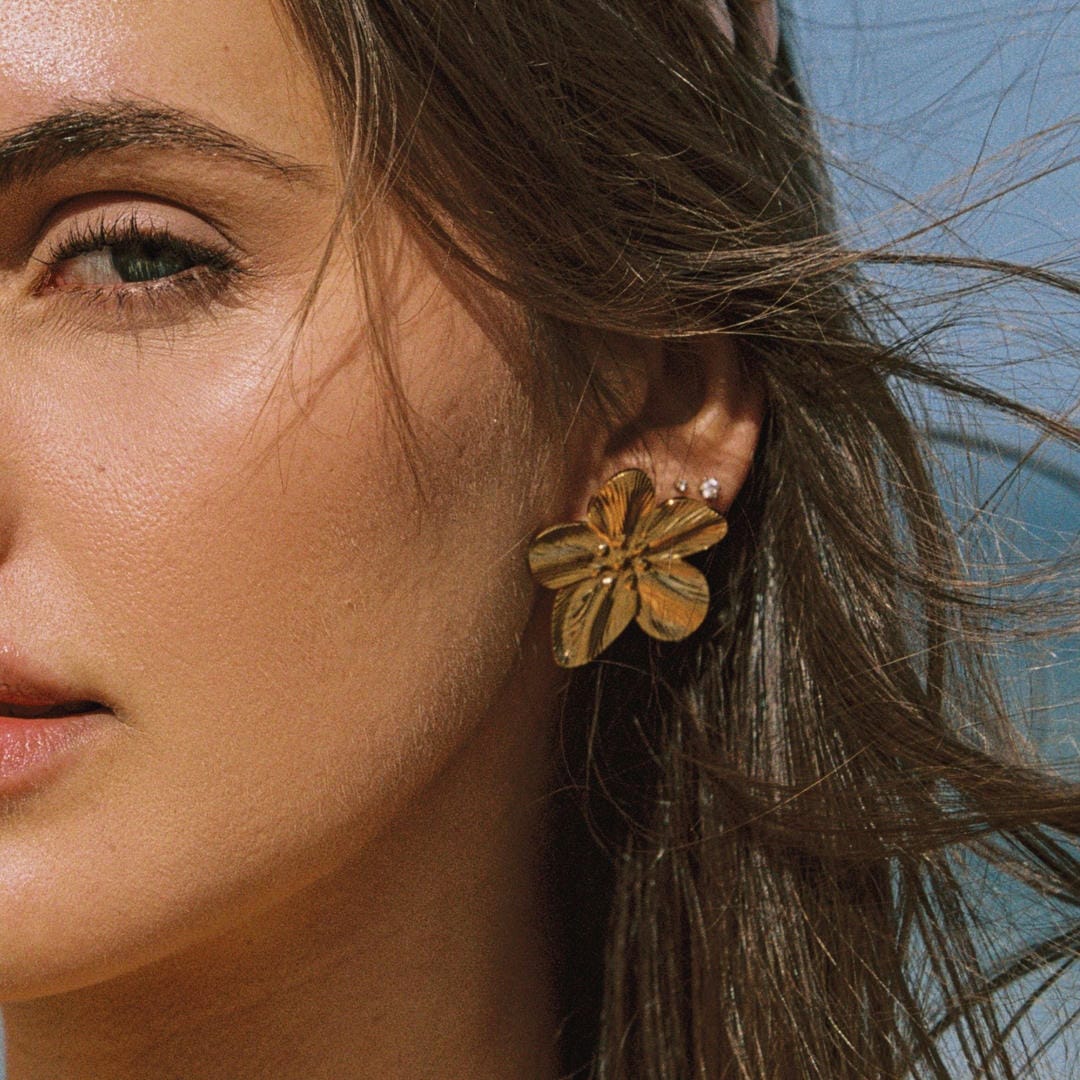 Bold Hibiscus Gold Earrings