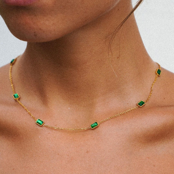 Gold Chain Green Stone Necklace