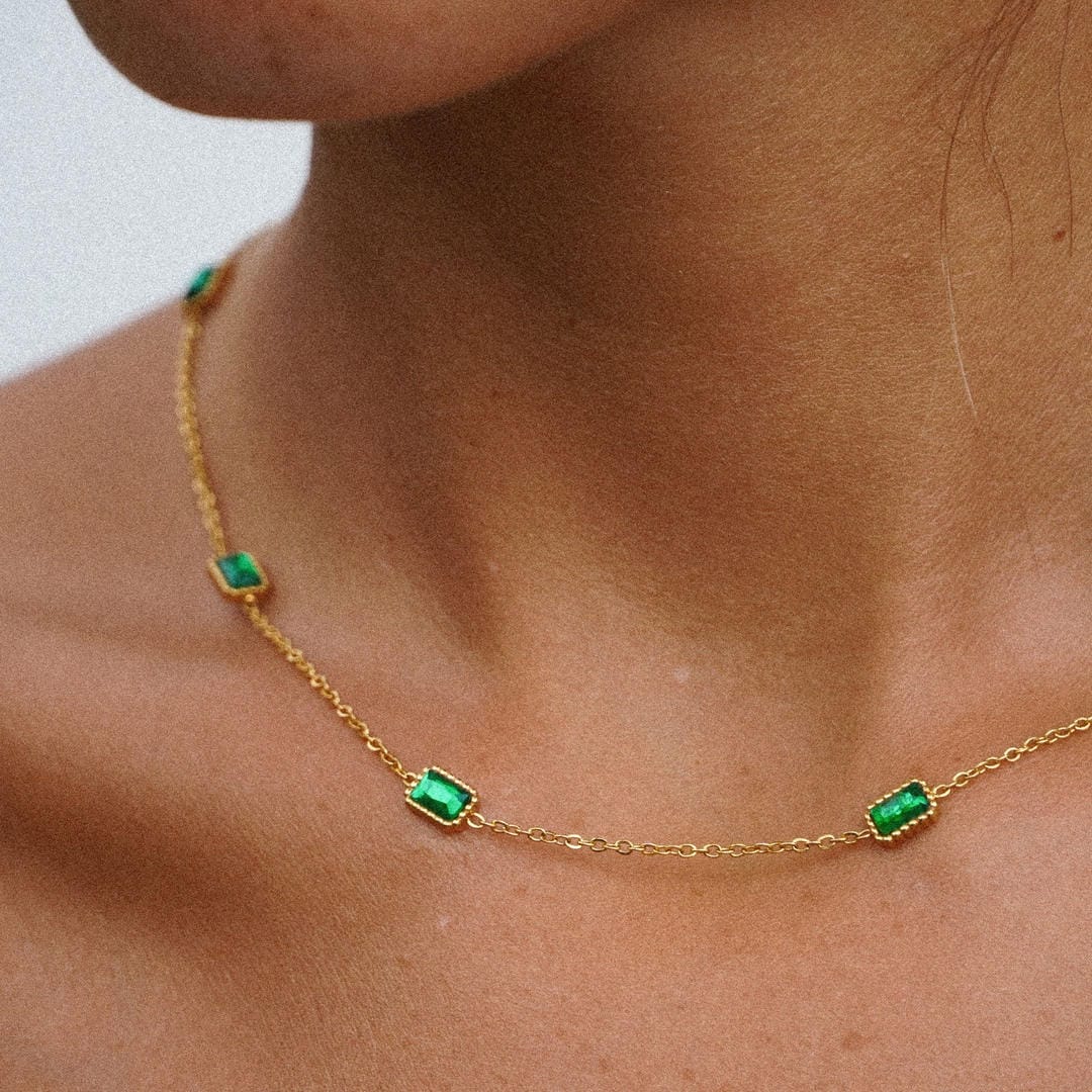 Gold Chain Green Stone Necklace