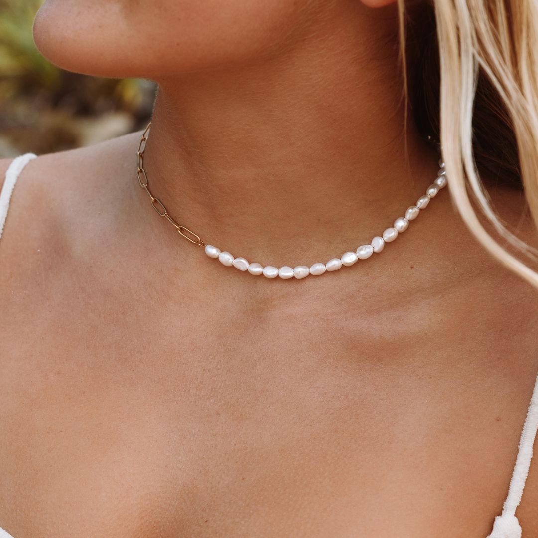 Gold and Pearl Split Necklace