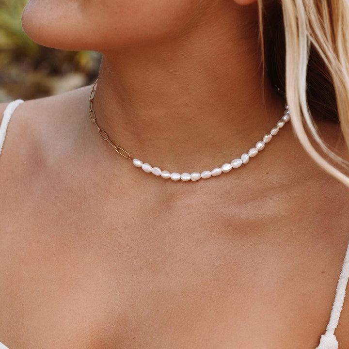 Gold and Pearl Split Necklace