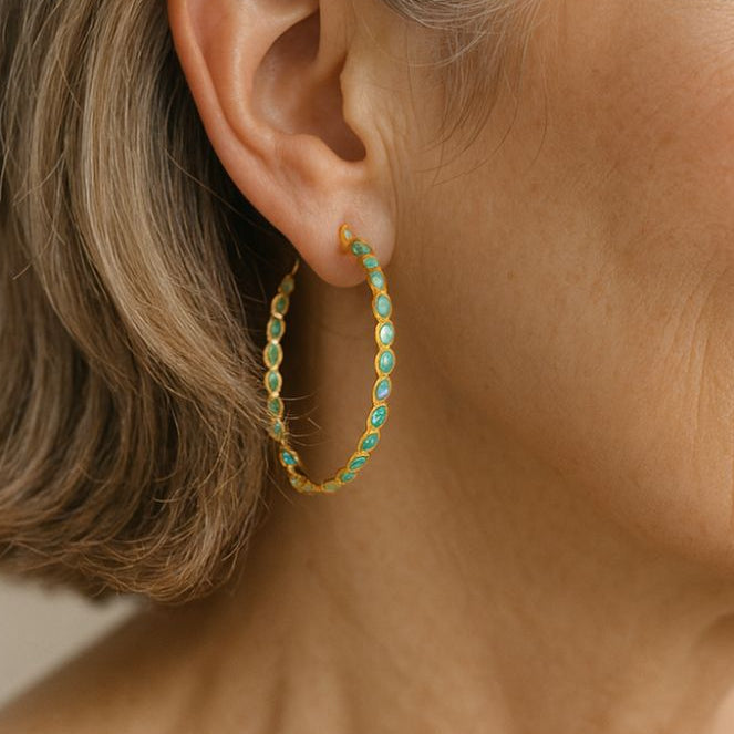 Blue Opal Mosaic Hoops