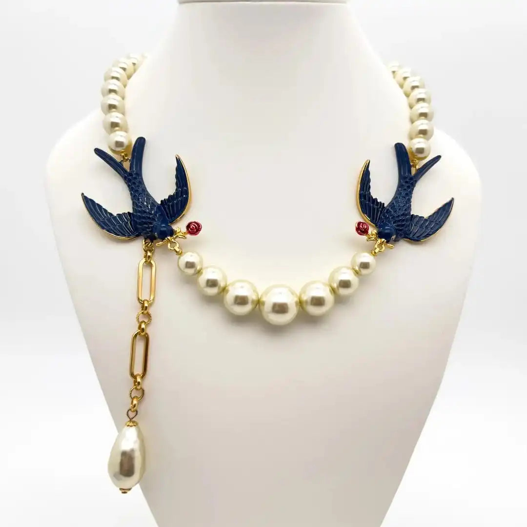 Classic Pearl Swallow Charm Set