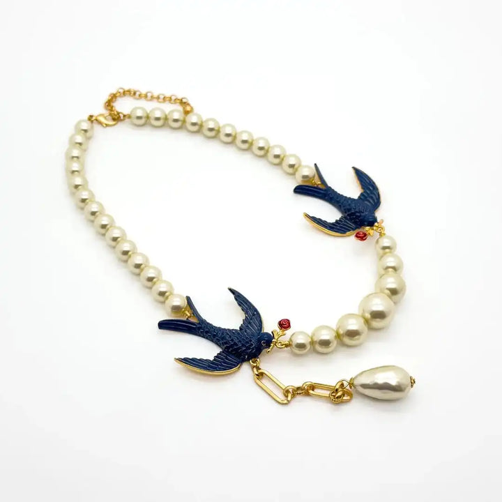 Classic Pearl Swallow Charm Set