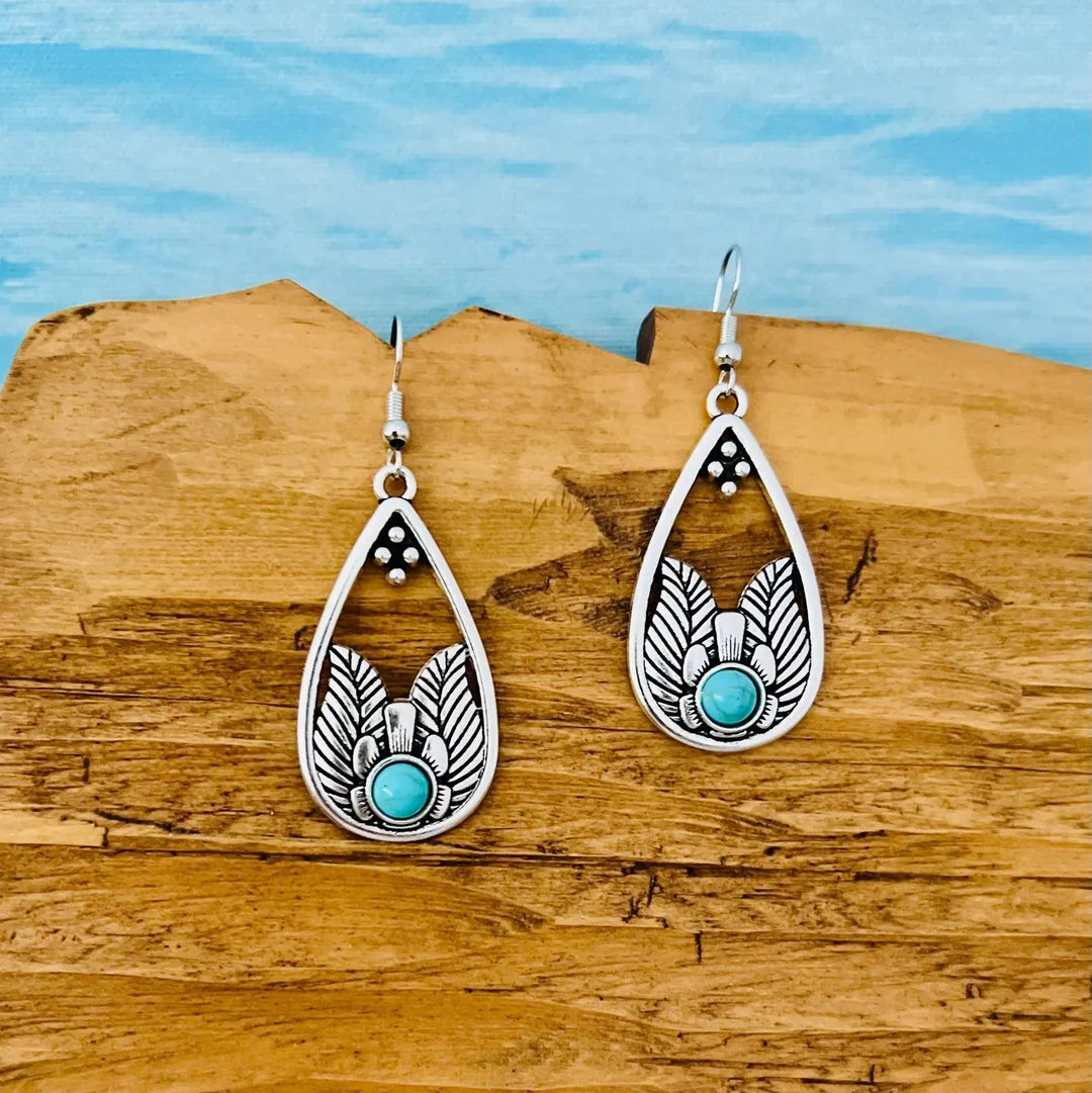 Vintage Bohemian Turquoise Leaf Earrings
