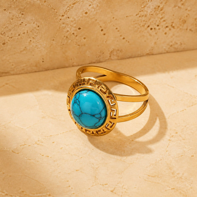 Retro Geometric Turquoise Rings
