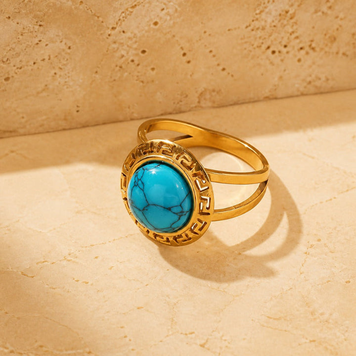 Retro Geometric Turquoise Rings