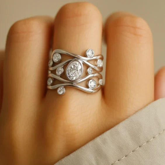 Modern Silver Multi Stone Ring