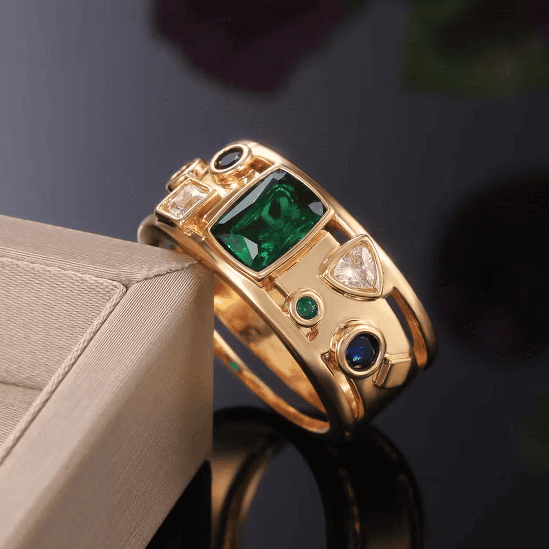 Elegant Mosaic Emerald Ring