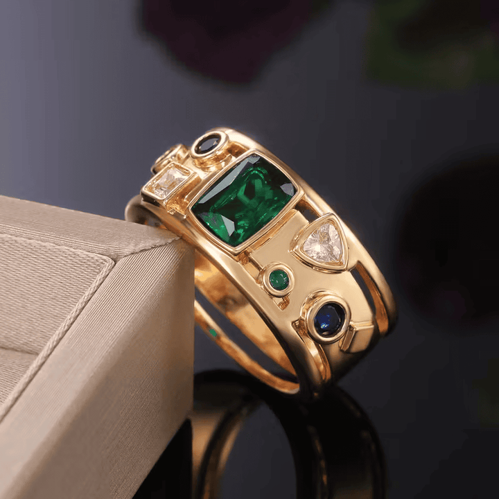 Elegant Mosaic Emerald Ring