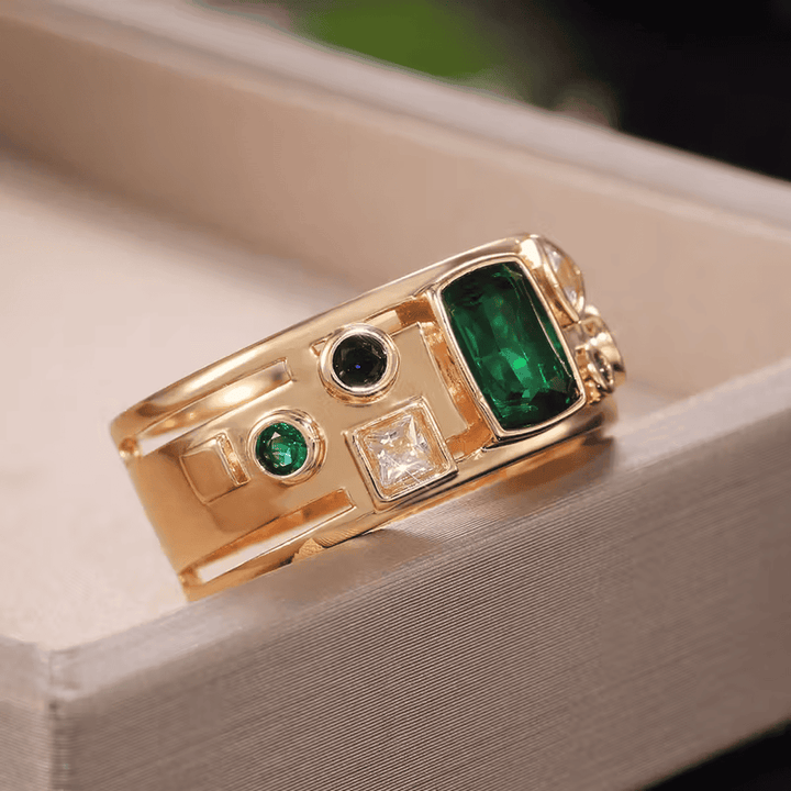 Elegant Mosaic Emerald Ring