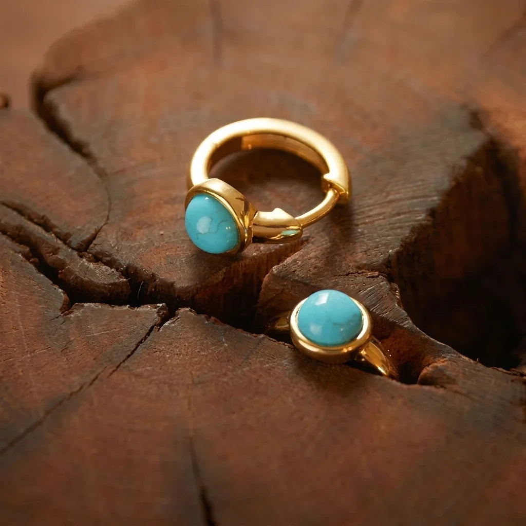 Golden Turquoise Oval Hoop Earrings