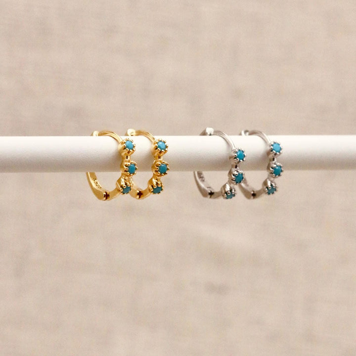 Mini Turquoise Hoops Gold or Silver