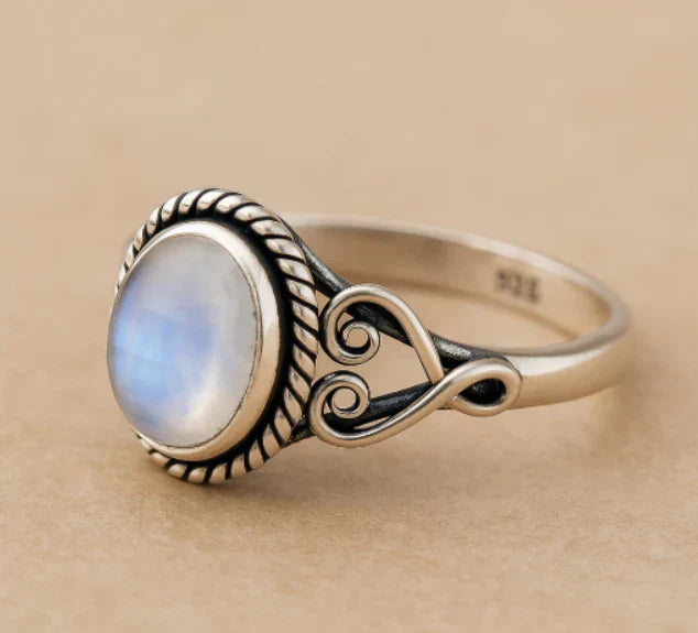 Antique Silver Rope Moonstone Ring
