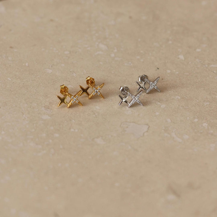 Crystal Double Star Stud Earrings