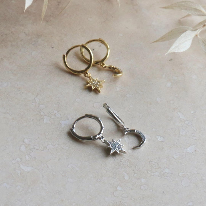 Moon and Star Huggie Hoops