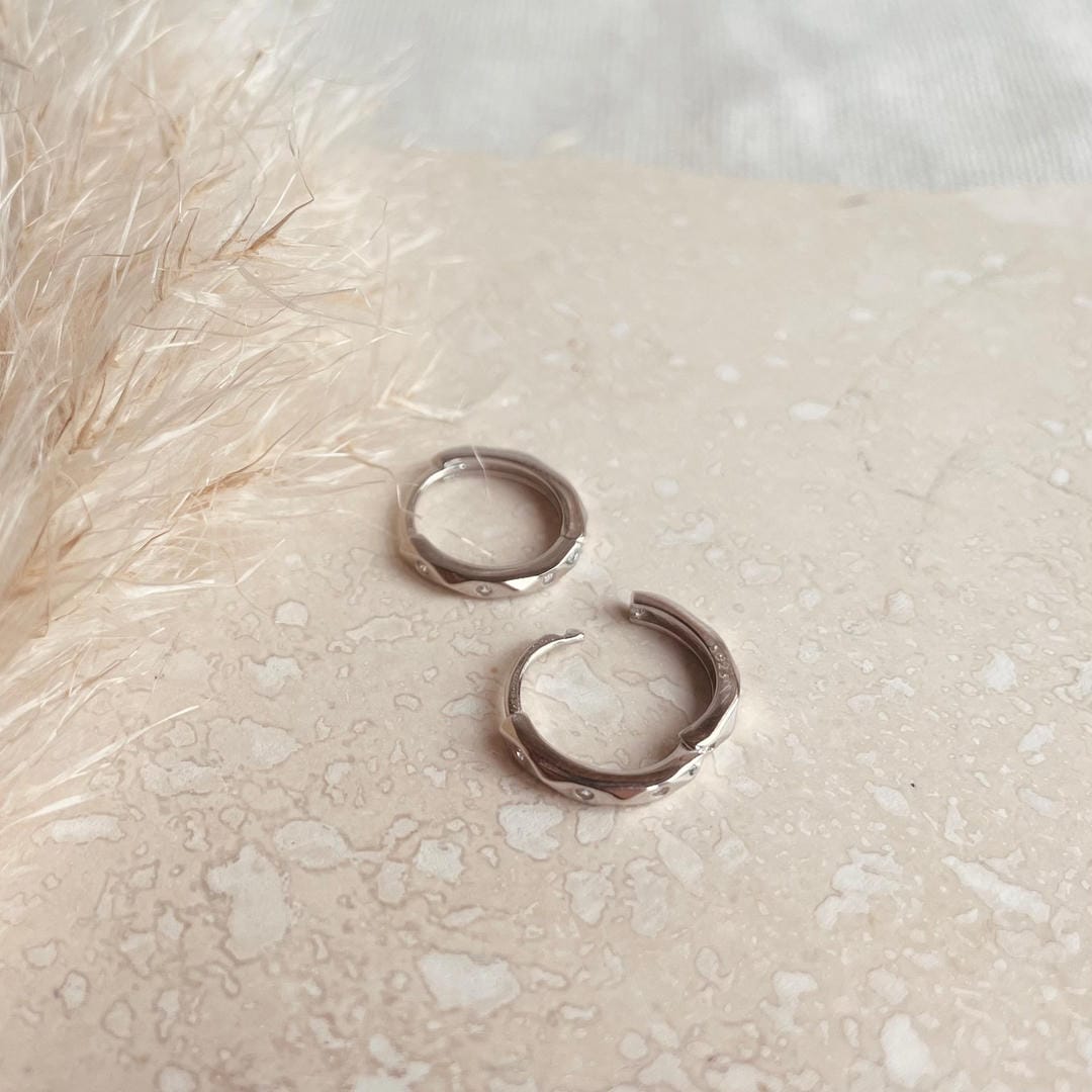 Silver Marquise Huggie Hoops