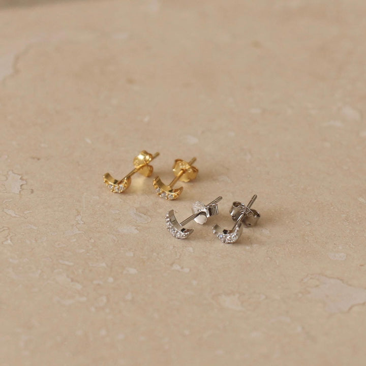 Micro Moon Crystal Stud Earrings