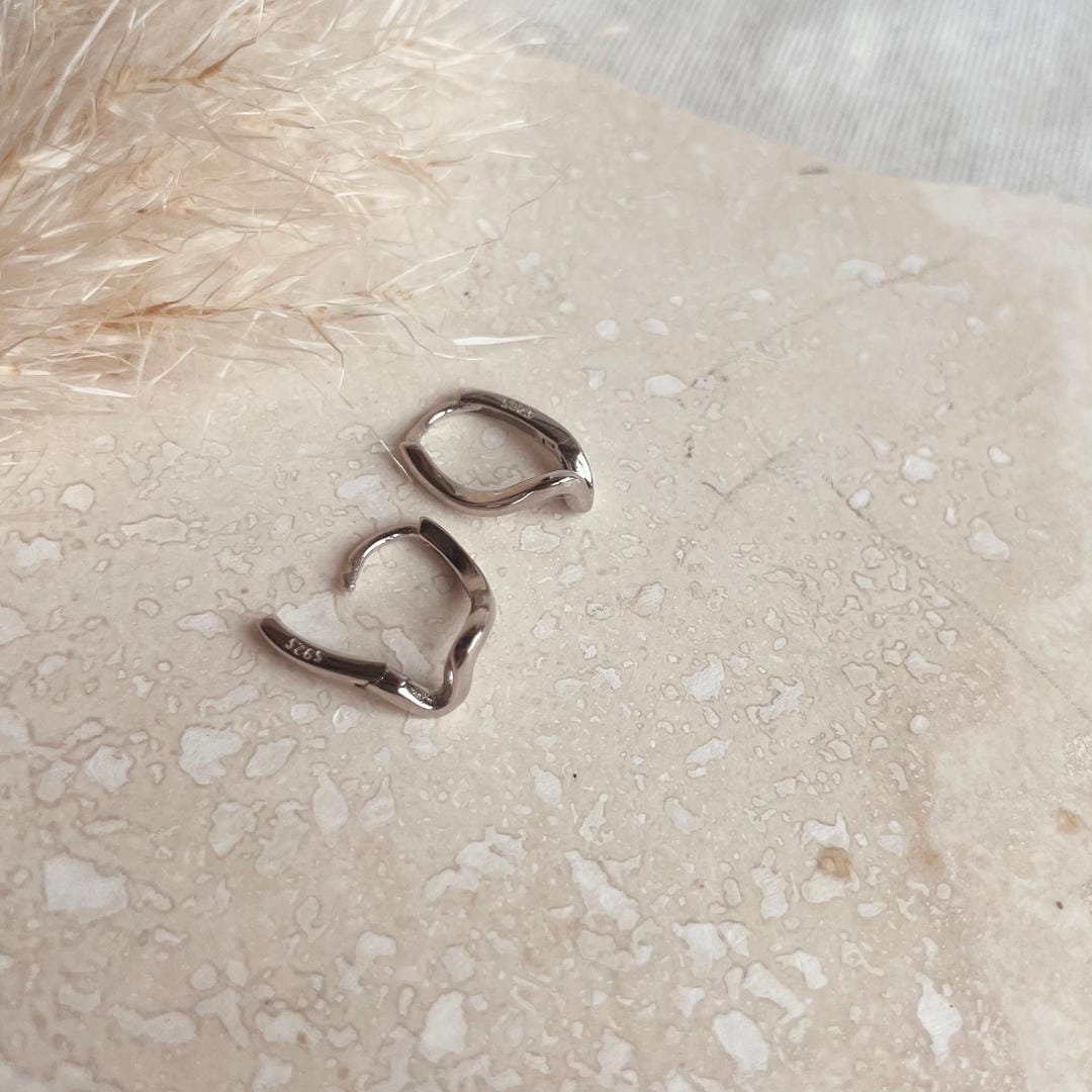 Silver Abstract Wave Hoops