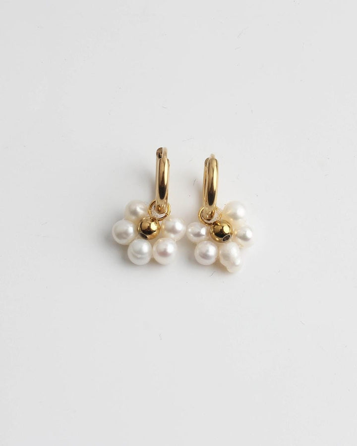 Flower Pearl Hoop Earrings