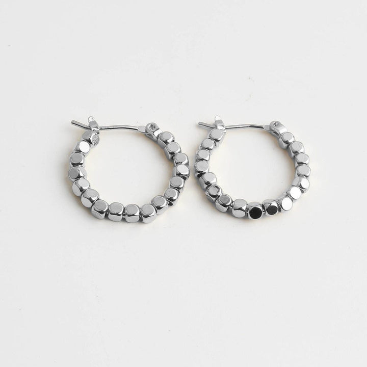 Cube Beaded Huggie Hoop Earrings
