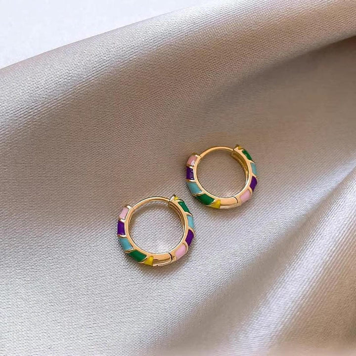 Gold Multicolour Enamel Hoop Earrings