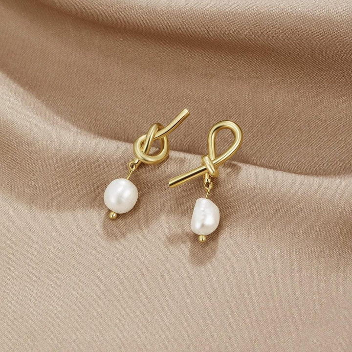 Knotted Gold Freshwater Pearl Earrings